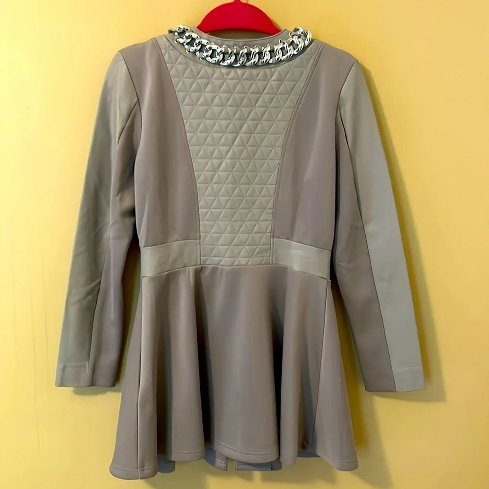 Venus Grey Faux Quilted Leather & Fabric Jacket Coat with front Zipper size 6 - Picture 5 of 5